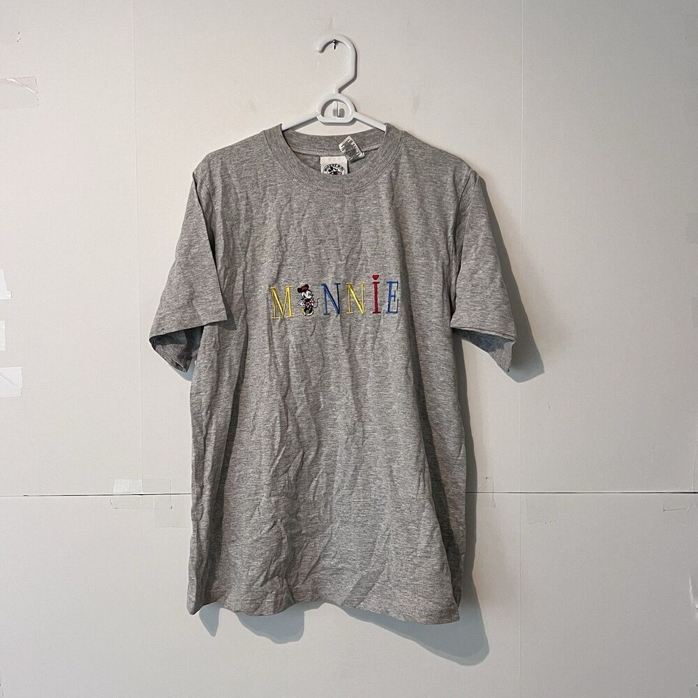 Vintage 90s Mickey & Co Mens T-Shirt Size M Grey Minnie Mouse Embroidered